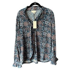 Floral Print Long Sleeve‎ Blouse Vintage-Inspired Ruffle Cuff Boho Chic Top A17